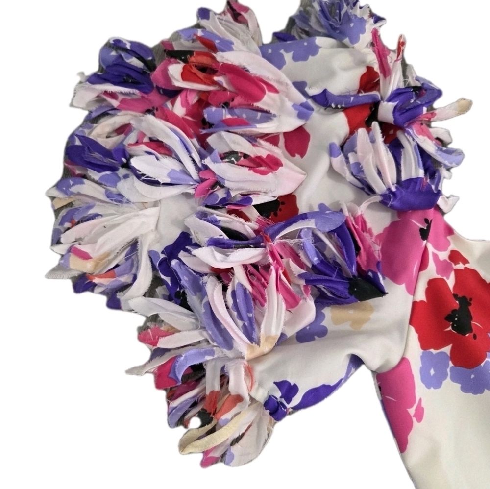 Victor Costa Vintage Floral Puff Petal Sleeve Dress Size 10 (Fits 4–6) Pink Bow - Picture 3 of 14